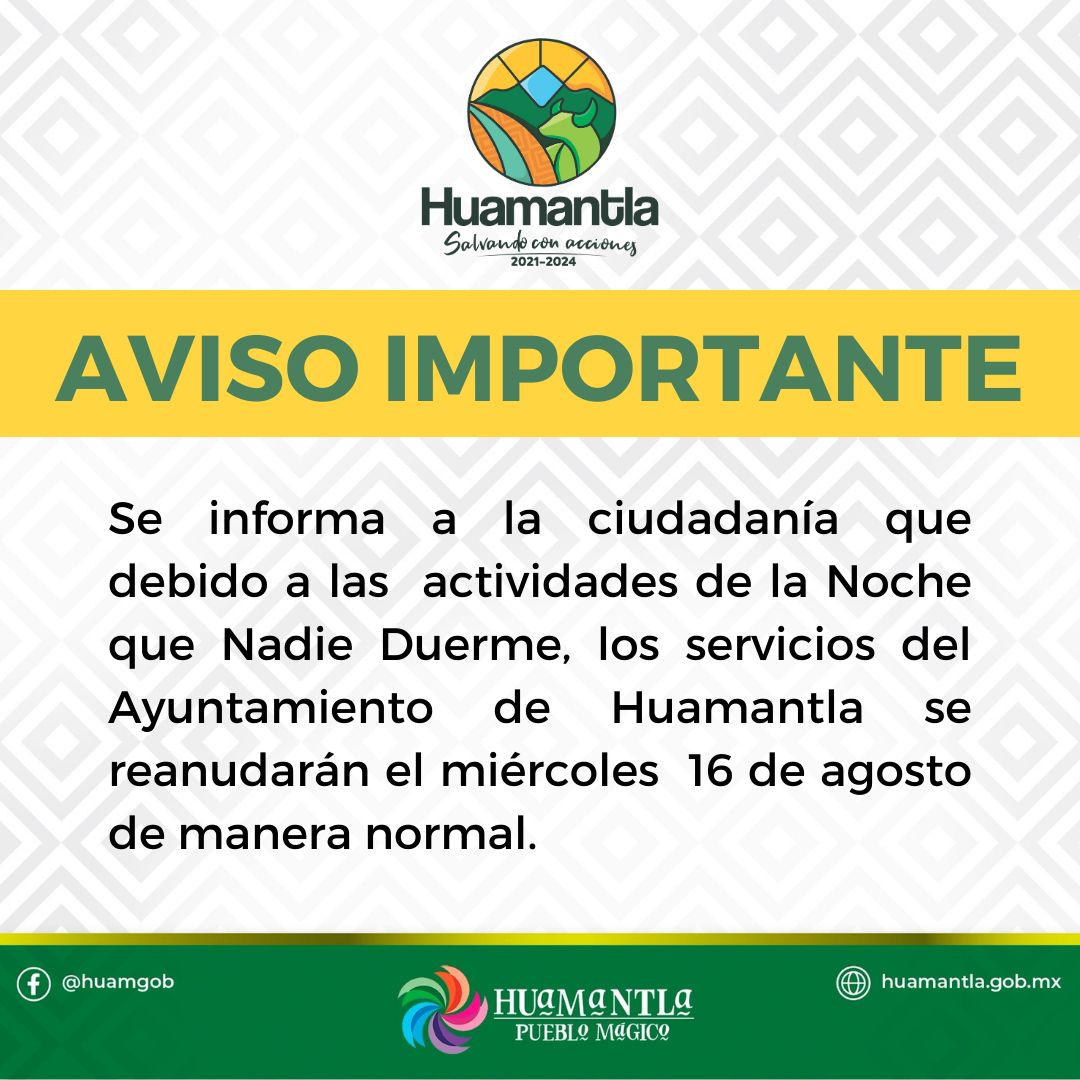 Reanudará Ayuntamiento de Huamantla actividades normales el miércoles 16 de agosto